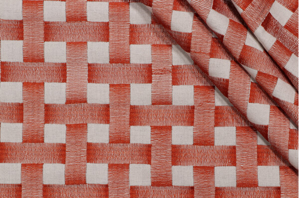 Grey Watkins Grillwork Embroidered Drapery Fabric in Rust
