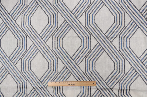 Textile 360 Dancy Embroidered Linen Drapery Fabric in Blue