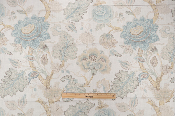 Acquitaine Porada Printed Linen Drapery Fabric in Watermark