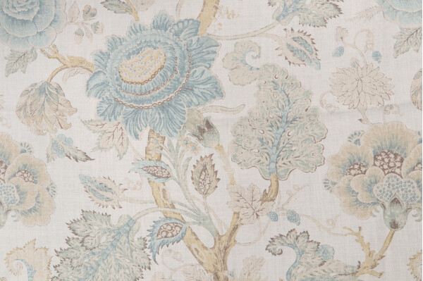 Acquitaine Porada Printed Linen Drapery Fabric in Watermark