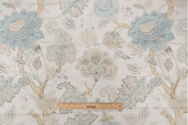 Acquitaine Porada Printed Linen Drapery Fabric in Watermark