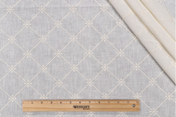 Heritage House Fabrics Veranda Sheer Embroidered Drapery Fabric in Ivory