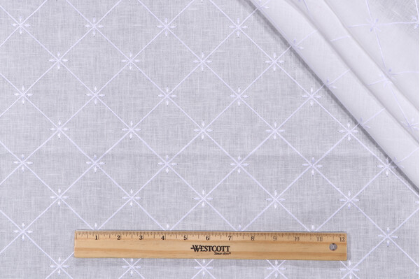 Heritage House Fabrics Veranda Sheer Embroidered Drapery Fabric in White