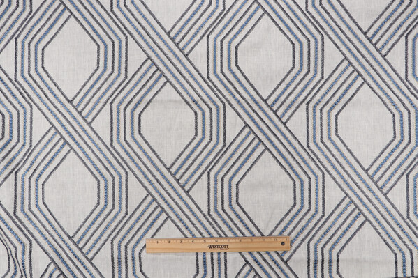 Textile 360 Dancy Embroidered Linen Drapery Fabric in Blue