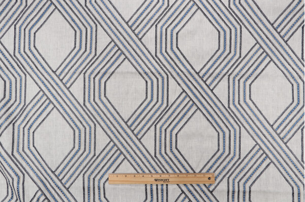 Textile 360 Dancy Embroidered Linen Drapery Fabric in Blue