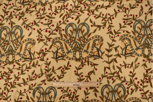 Scalamandre Durjaya Crewel Embroidered Drapery Fabric in Venetian on Yellow