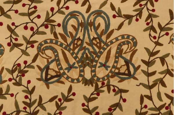 Scalamandre Durjaya Crewel Embroidered Drapery Fabric in Venetian on Yellow