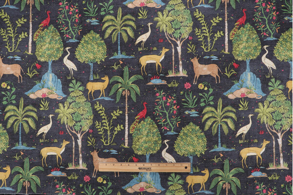 P Kaufmann Forest Frolic Printed Cotton Drapery Fabric in Midnight 