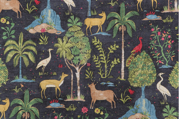 P Kaufmann Forest Frolic Printed Cotton Drapery Fabric in Midnight 