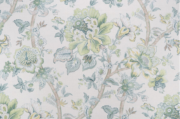 P Kaufmann Sackville Printed Linen Blend Drapery Fabric in Leaf 