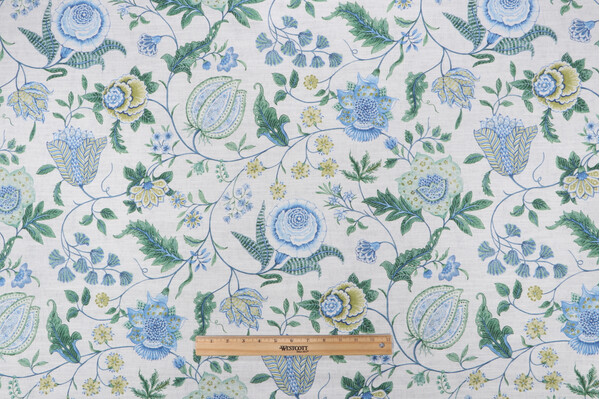 P Kaufmann Margaux Printed Cotton Drapery Fabric in Peacock 