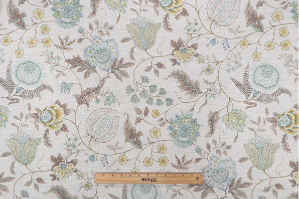 P Kaufmann Margaux Printed Cotton Drapery Fabric in Mineral 