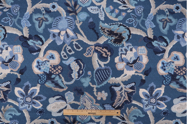 P Kaufmann Cecil Printed Cotton Drapery Fabric in Lapis 