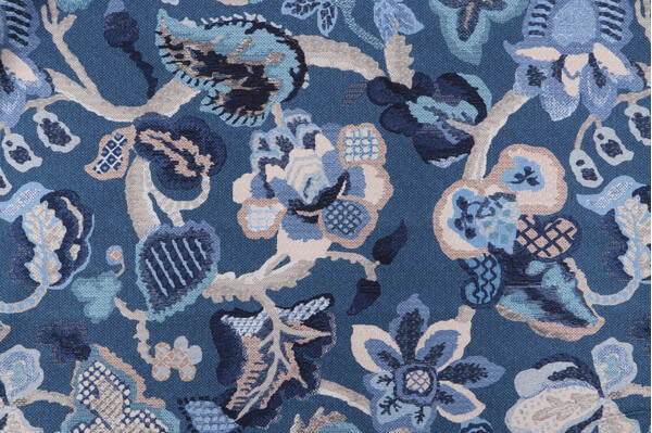 P Kaufmann Cecil Printed Cotton Drapery Fabric in Lapis 