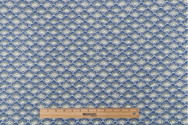 P Kaufmann Petit Scale Printed Cotton Blend Drapery Fabric in Blue Moss 