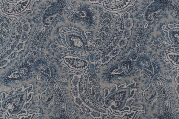 P Kaufmann Oaks Paisley Printed Linen Blend Drapery Fabric in Denim 