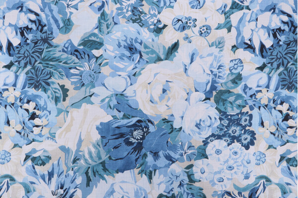 P Kaufmann Blooming Printed Cotton Drapery Fabric in Blues 