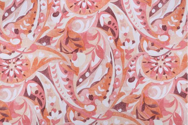 Sample of P Kaufmann Vogue Paisley Printed Cotton Drapery Fabric in Melon 