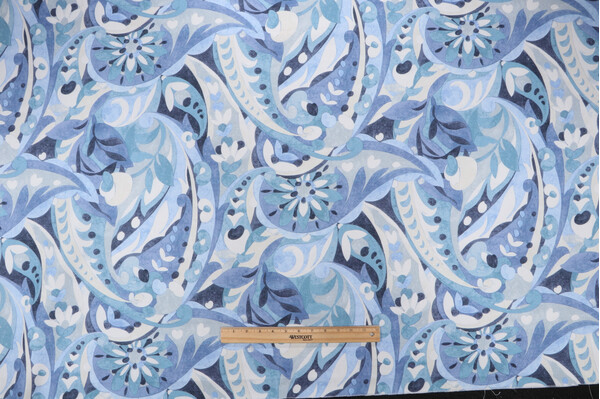 Sample of P Kaufmann Vogue Paisley Printed Cotton Drapery Fabric in Sapphire 