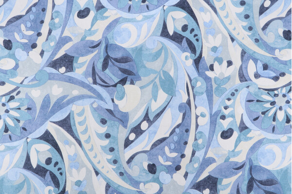 Sample of P Kaufmann Vogue Paisley Printed Cotton Drapery Fabric in Sapphire 