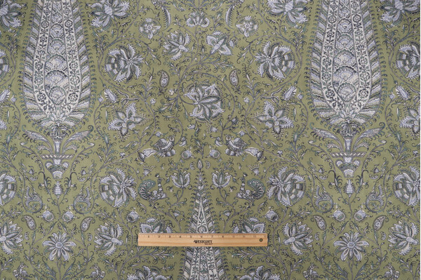 Sample of P Kaufmann Ashoka Printed Cotton Blend Drapery Fabric in Loden 