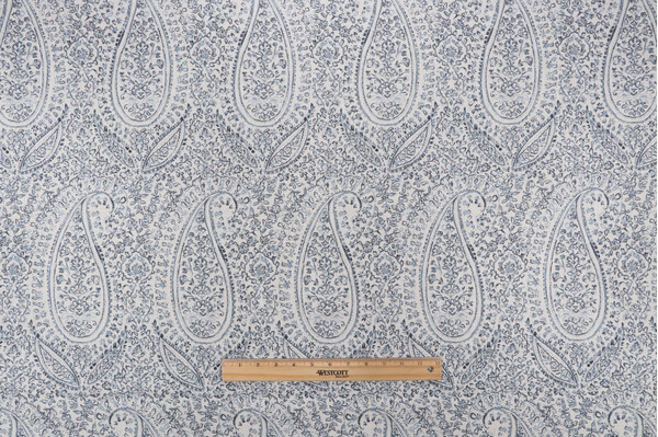 P Kaufmann Zara Paisley Printed Cotton Blend Drapery Fabric in Porcelain 
