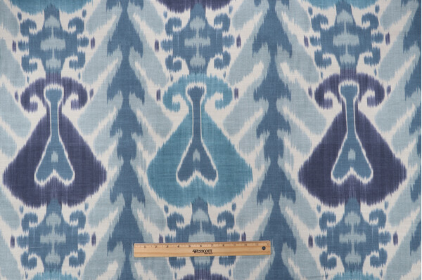 P Kaufmann Bukhara Printed Cotton Drapery Fabric in Blues 