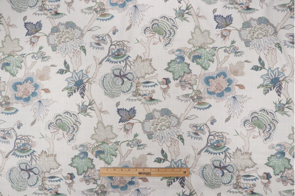 Sample of P Kaufmann Carnaby Printed Linen Blend Drapery Fabric in Sage 