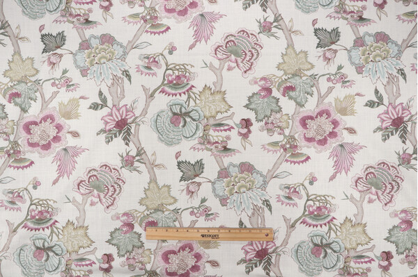 Sample of P Kaufmann Carnaby Printed Linen Blend Drapery Fabric in Mulberry 