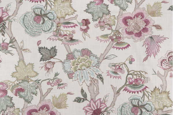 Sample of P Kaufmann Carnaby Printed Linen Blend Drapery Fabric in Mulberry 