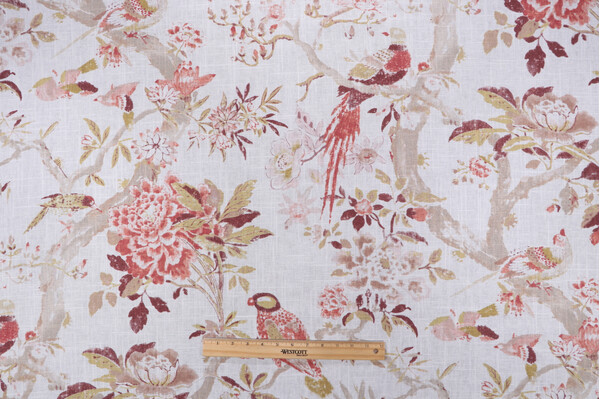 P Kaufmann Song Garden Printed Linen Blend Drapery Fabric in Spice 