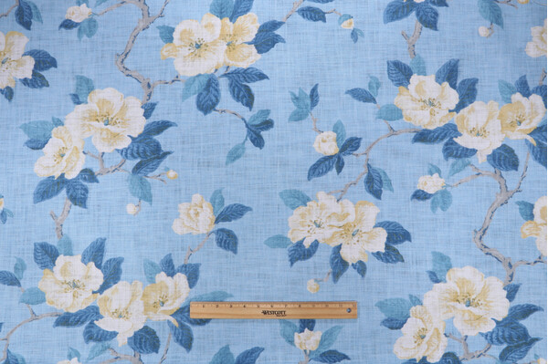 P Kaufmann Blossom Vine Printed Cotton Drapery Fabric in Cornflower 