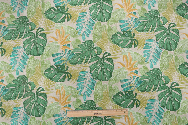 Tommy Bahama Batik Leaves Printed Polyester Outdoor Fabric in Meadow