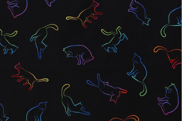 Chong-A Hwang Fabrics of SoHo Wildcat - Rainbow Silhouette Cats Printed Cotton Craft Fabric in Black for Timeless Treasures