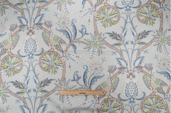 Thibaut Peacock Garden F924360 Printed Linen Drapery Fabric in Aqua
