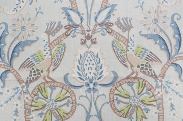 Thibaut Peacock Garden F924360 Printed Linen Drapery Fabric in Aqua