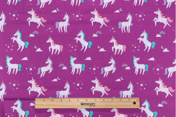 Emma & Mila Unicorns Printed Cotton Craft Fabric in Iris