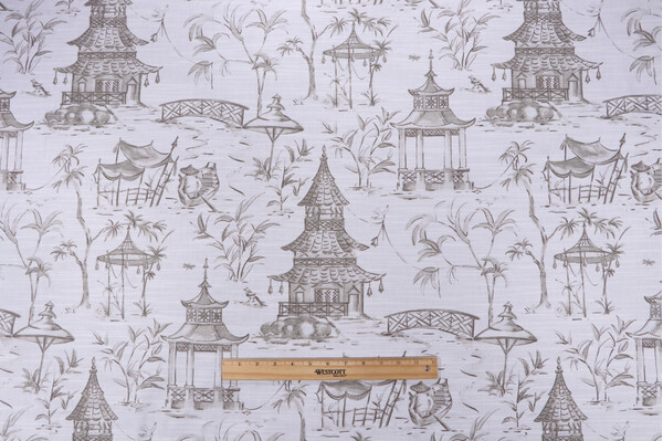 Lacefield Pagoda Printed Cotton Drapery Fabric in Bisque
