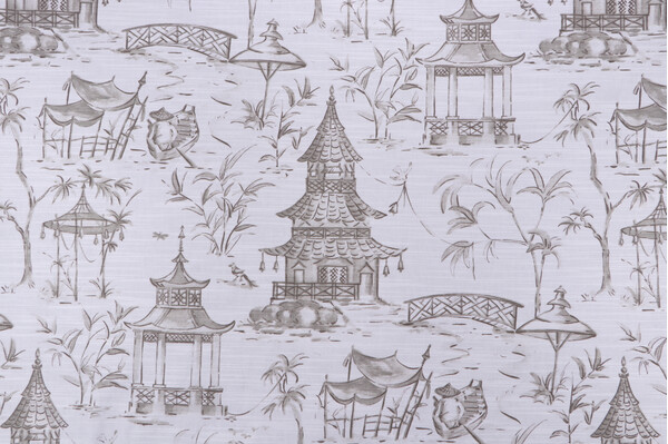 Lacefield Pagoda Printed Cotton Drapery Fabric in Bisque