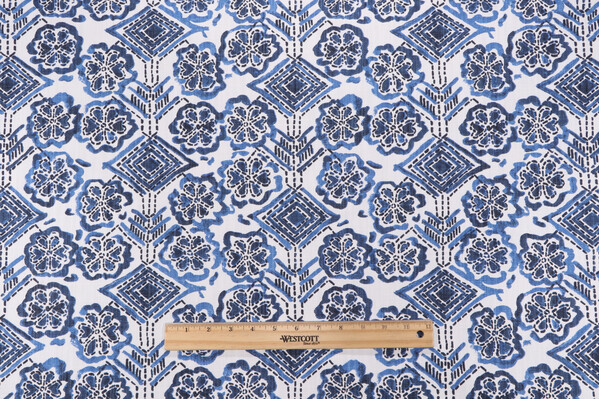 Lacefield Brody Printed Cotton Blend Drapery Fabric in Cobalt