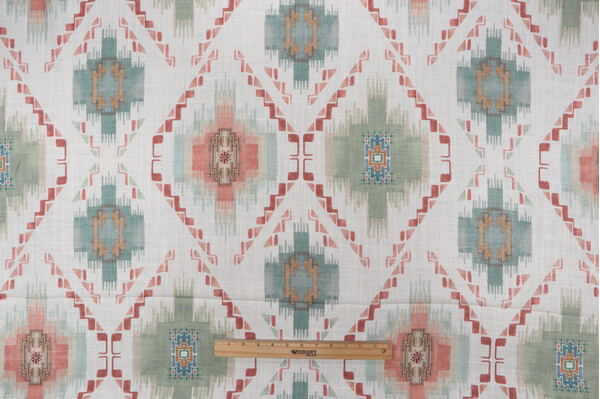 Sample of Belle Maison Printed Drapery Fabric in Red/Multi 