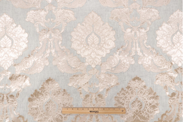 Scalamandre Castellet Linen Embroidered Velvet Upholstery Fabric in Ivory 