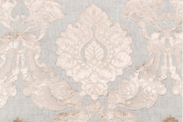 Scalamandre Castellet Linen Embroidered Velvet Upholstery Fabric in Ivory 