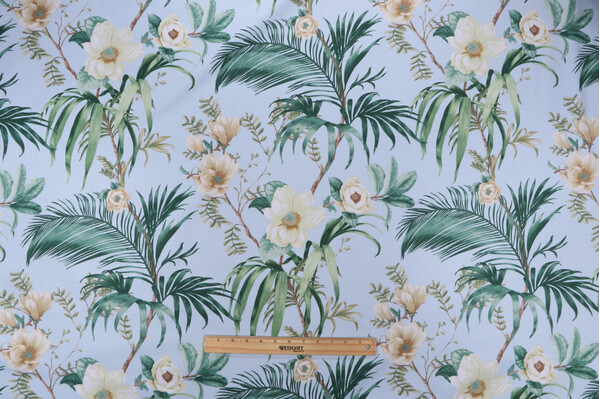 Covington Isabella Printed Cotton Twill Drapery Fabric in 528-Sky Blue 