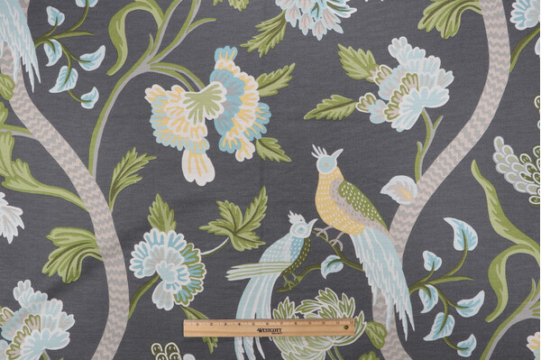 Thibaut Janta Bazaar F964157 Printed Linen Blend Drapery Fabric in Charcoal