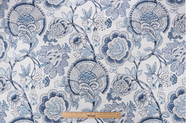Richloom Sheridan Printed Cotton Drapery Fabric in Lapis 