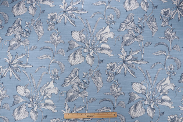 Richloom Olivier Printed Cotton Drapery Fabric in Sky Blue 