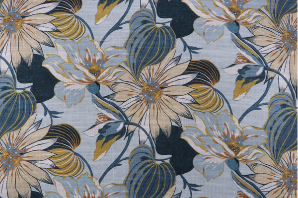 Sample of Richloom Azalea Printed Cotton Blend Drapery Fabric in Atlantic 