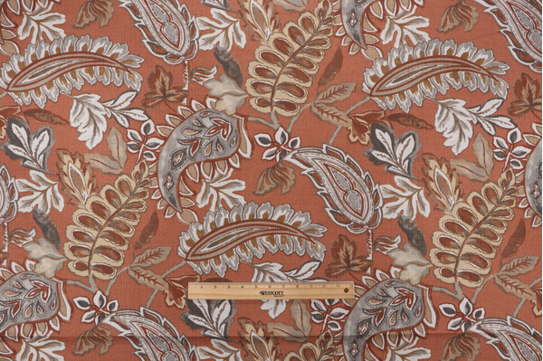 Sample of Magnolia Home Abigail Printed Polyester Outdoor Fabric in Spice 