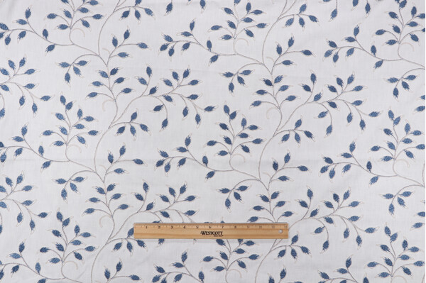 Zelig Embroidered Drapery Fabric in Pacific